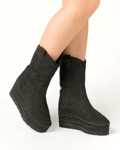 Bota Cowboy en nobuk negro Creta