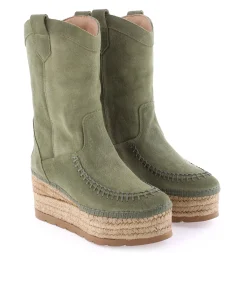 Bota Cowboy en serraje kaki Creta