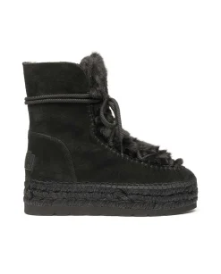 Botin con pelo en serraje negro Merce Doble