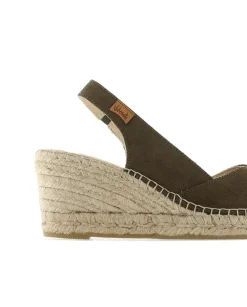 Sandalia en serraje kaki Clavel
